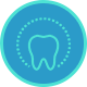 Tooth icon in a circular blue background, symbolizing dental health and hygiene, relevant for dental care services or educational content.