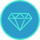 Blue diamond icon within a circular turquoise background, symbolizing luxury or quality. Relevant for contexts showcasing premium products or services.
